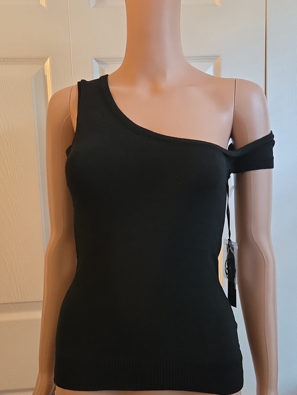Poof! One-Shoulder Black Asymmetric Knit Top